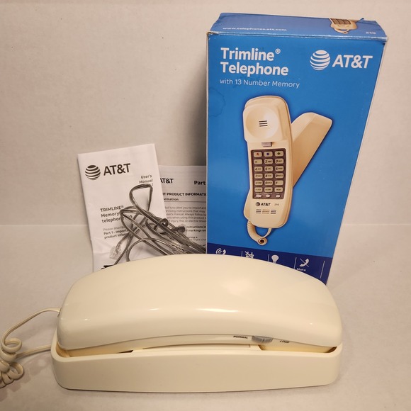 AT&T 210 Trimline Telephone Corded Handheld Ivory 13 Number Memory Opened Box - Picture 1 of 3